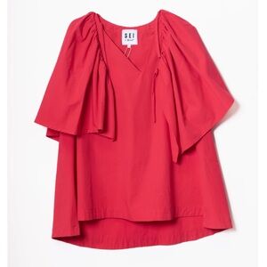 SEI BI-AAF Ruffle Shirt Blouse Womens L XL Large Red Top Made in Spain NWT